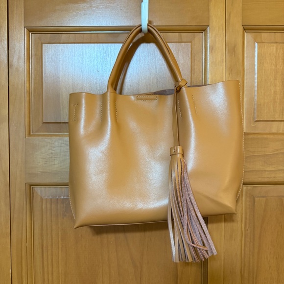 Colab Handbags - Colab Cognac Tote Bag with Tassel and Removable Shoulder Strap